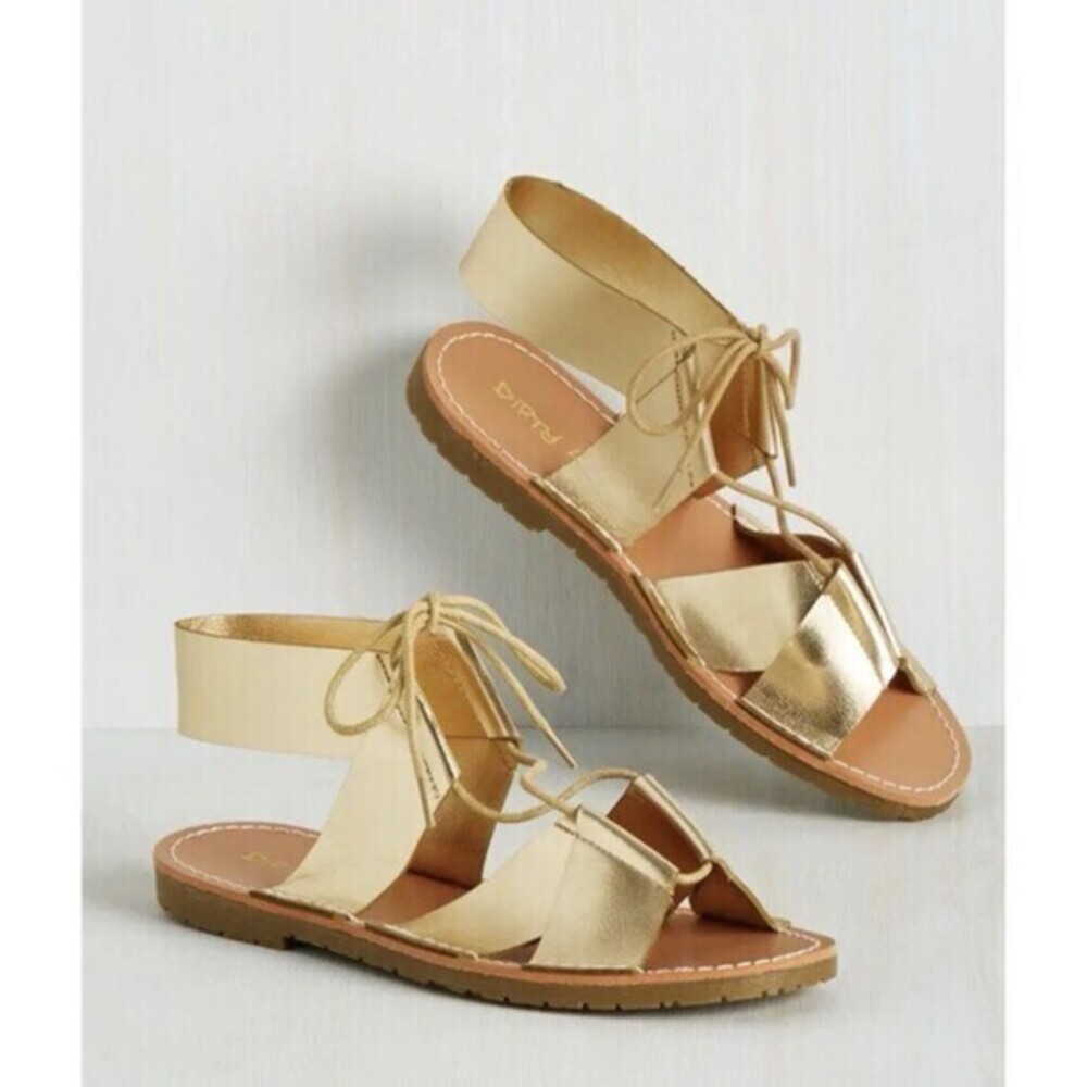 Dirty Laundry Emphasis Women's Sandals Gold STRAPPY Flats Shoes Size 6.5